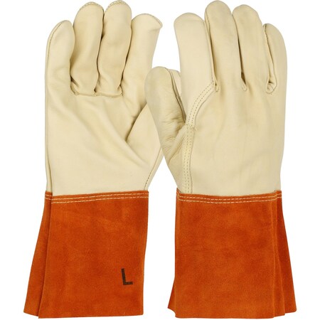 Pip Top Grain Cowhide Lthr Mig Tig Welder's Glove w/Aramid Stitching - Split Lthr Gauntlet Cuff, 12PK 6000/S